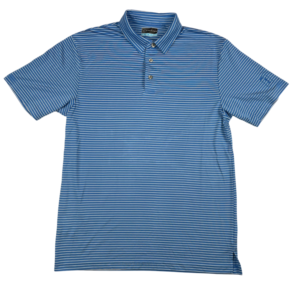 PGA Tour Polo Shirt Mens Medium Blue Striped Golf Performance Comfort